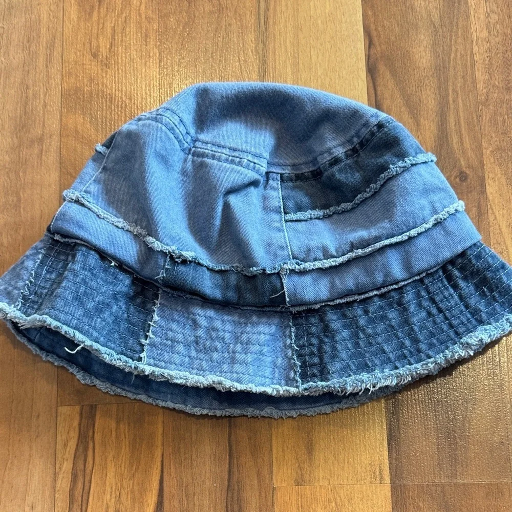 David and young Patchwork Denim Bucket sun Hat